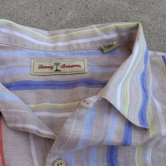 Tommy Bahama 100% Linen Shirt Short Sleeved Silk Striped Large (L) - Picture 9 of 16